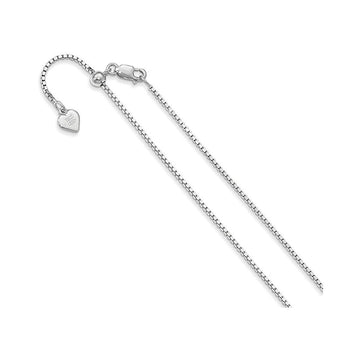 .9MM Adjustable Box Rhodium Chain .925 Solid Sterling Silver Sizes 22"